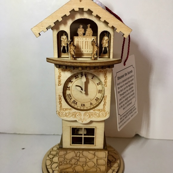 Wooden Clock Tower Xmas Ornament Hidden Images Fun - Picture 2 of 13
